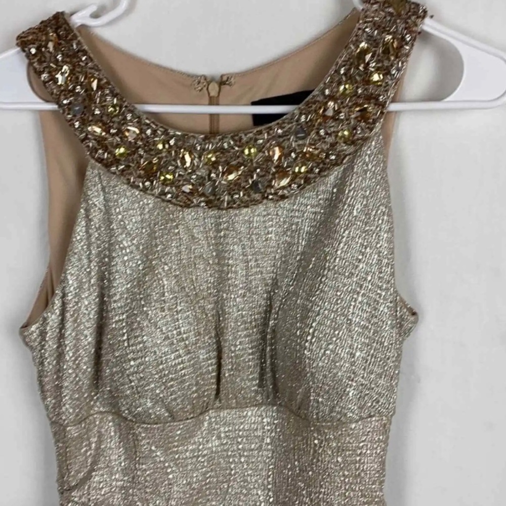 R&M Richards Metallic Textured ruched dress with jeweled collar NWOT size 10
